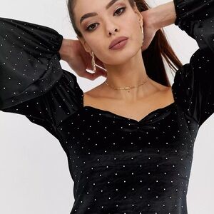 ASOS DESIGN studded velvet mini dress with sweetheart neck